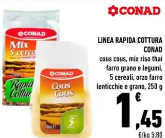 Conad LINEA RAPIDA COTTURA CONAD cous cous, mix riso thai farro grano e legumi, 5 cereali, orzo farro lenticchie e grano, 250 g offerta