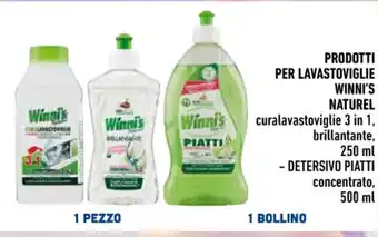 Conad PRODOTTI PER LAVASTOVIGLIE WINNI'S NATUREL curalavastoviglie 3 in 1, brillantante, 250 ml offerta
