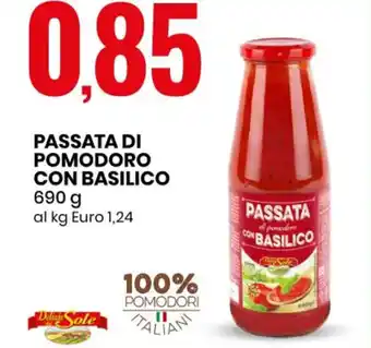 Eurospin PASSATA DI POMODORO CON BASILICO 690 g al kg Euro 1,24 offerta