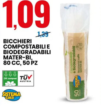Eurospin BICCHIERI COMPOSTABILI E BIODEGRADABILI MATER-BI, 80 CC, 50 PZ offerta