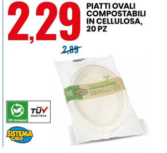Eurospin PIATTI OVALI COMPOSTABILI IN CELLULOSA, 20 PZ offerta