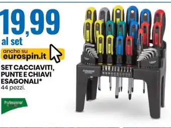 Eurospin SET CACCIAVITI, PUNTE E CHIAVI ESAGONALI* 44 pezzi. offerta