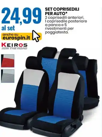 SET COPRISEDILI PER AUTO* 2 coprisedili anteriori, 1 coprisedile posteriore a panca e 5 rivestimenti per poggiatesta.