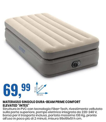 Eurospin MATERASSO SINGOLO DURA-BEAM PRIME COMFORT ELEVATED "INTEX" offerta