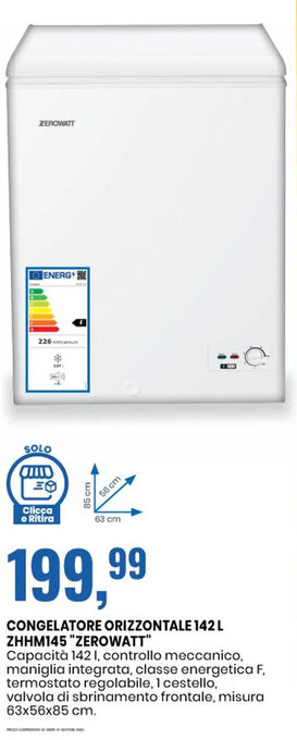 CONGELATORE ORIZZONTALE 142 L ZHHM145 "ZEROWATT"
