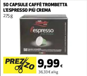 Coop 50 CAPSULE CAFFÈ TROMBETTA L'ESPRESSO PIÙ CREMA 275 g offerta