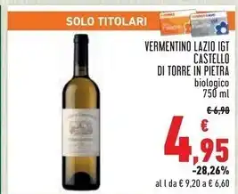 Conad Castello di torre in pietra vermentino lazio igt offerta