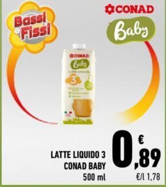 Conad LATTE LIQUIDO 3 CONAD BABY 500 ml offerta