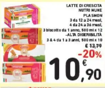Conad LATTE DI CRESCITA NUTRI HUNE PLASMON 3 da 12 a 24 mesl 4 da 24 a 36 mesl 500 ml x 10 offerta