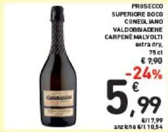 Conad PROSECCO SUPERIORE DOCG CONEGLIANO VALDOBBIADENE CARPENĚ MALVOLTI extra dry. 75 cl offerta