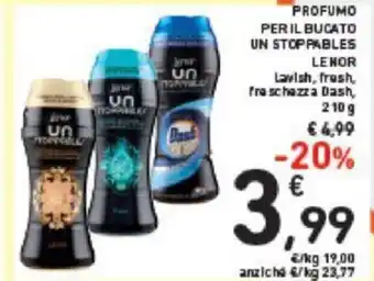 Conad PROFUMO PER IL BUCATO UN STOPPABLES LENOR Lavish, fresh, freschezza Dash, 210 g offerta
