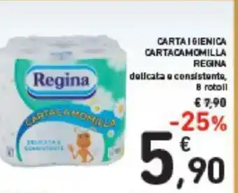 Conad CARTA IGIENICA CARTACAMOMILLA REGINA delicata a consistente, 8 rotoli offerta