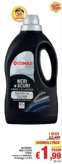 Conad DETERSIVO NERI ESCURI CONAD a grano o in lavatrice, 30 lavaggi 1,5 litri offerta