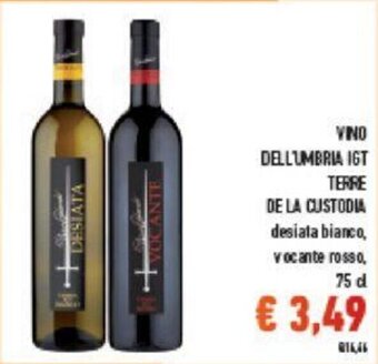 Conad VINO DELLUMBRIA IGT TERRE DE LA CUSTODIA desiata bianco, vocante rosso, 75 cl offerta