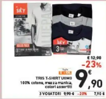 Conad TRIS T-SHIRT UOMO 100% cotone, maz za manica, colori assortiti offerta
