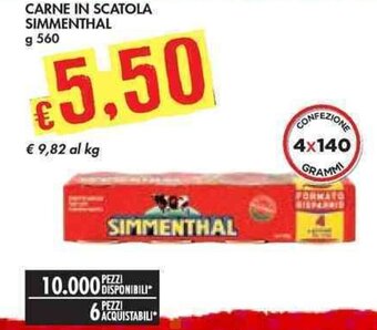 Bennet CARNE IN SCATOLA SIMMENTHAL g 560 offerta