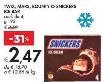 TWIX, MARS, BOUNTY O SNICKERS ICE BAR conf. da 4, g 192
