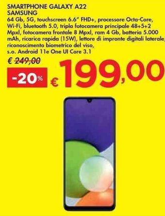 Bennet SMARTPHONE GALAXY A22 SAMSUNG offerta