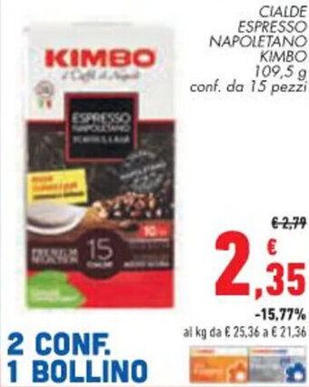 Conad City CIALDE ESPRESSO NAPOLETANO KIMBO 109,5 g conf. da 15 pezzi offerta