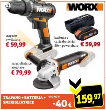 WORX TRAPANO + BATTERIA + SMERIGLIATRICE