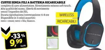 La Prealpina CUFFIE SENZA FILI A BATTERIA RICARICABILE offerta