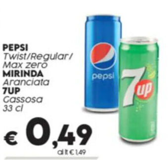 Crai PEPSI Twist/Regular/ Max zero MIRINDA Aranciata 7UP Gassosa 33 cl offerta