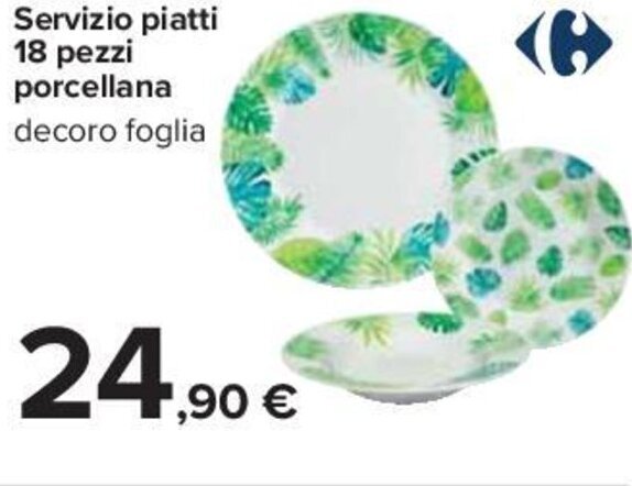 Carrefour Servizio piatti 18 pezzi porcellana decoro foglia offerta