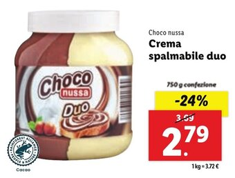 Lidl Choco nussa Crema spalmabile duo 750 g confezione offerta