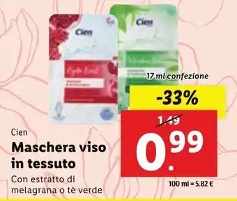 Lidl Cien Maschera viso in tessuto 17 ml confezione offerta