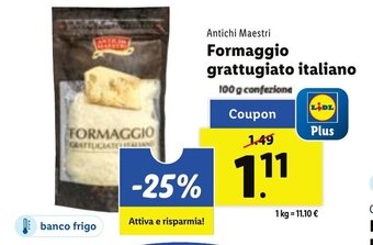 Lidl Antichi Maestri Formaggio grattugiato italiano 100 g confezione offerta