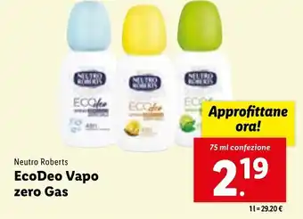 Lidl Neutro Roberts EcoDeo zero Gas 75 ml confezione offerta