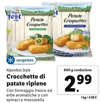 Lidl Crocchette di patate ripiene 600 g confezione offerta
