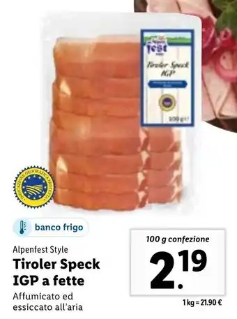 Lidl Tiroler Speck IGP a fette 100 g confezione offerta