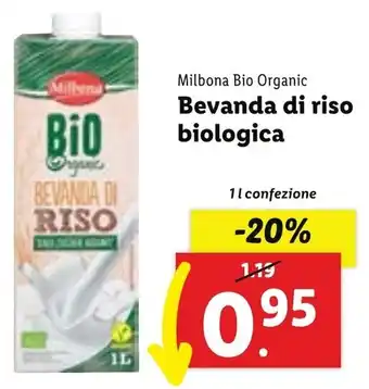 Lidl Milbona Bio Organic Bevanda di riso biologica 1l confezione offerta