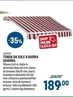 Cfadda Tenda da sole a barra quadra offerta