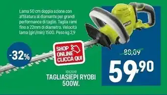 Cfadda Tagliasiepi ryobi 500w offerta