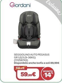 Bimbo Store Giordani seggiolino auto pegasus gr 1/2/3 (9-36kg) offerta