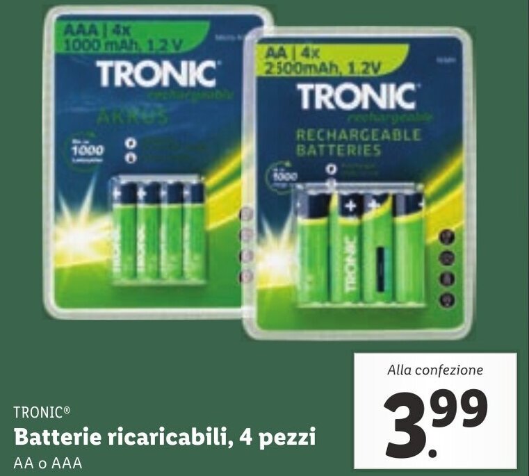 TRONIC® Batterie ricaricabili, 4 pezzi offerta di Lidl