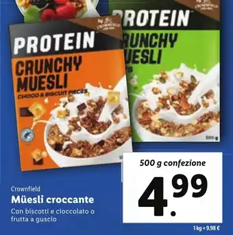 Lidl Crownfield Müesli croccante 500 g confezione offerta