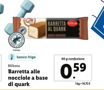 Lidl Milbona Barretta alle nocciole a base di quark 40 g confezione offerta