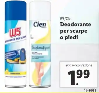 Lidl W5/Cien Deodorante per scarpe o piedi 200 ml confezione offerta