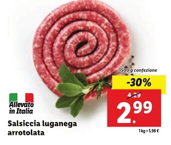 Lidl Salsiccia luganega arrotolata 500 g confezione offerta