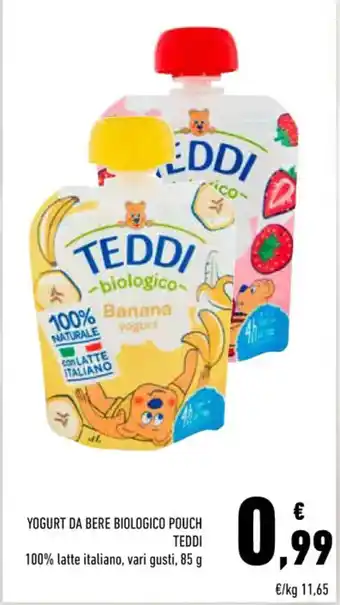 Conad YOGURT DA BERE BIOLOGICO POUCH TEDDI 85 g offerta