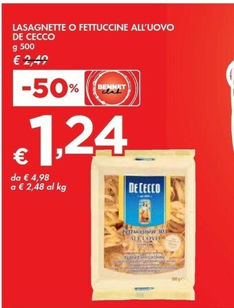 Bennet De Cecco Fettuccine All'Uovo N. 303 500 G(ml) offerta