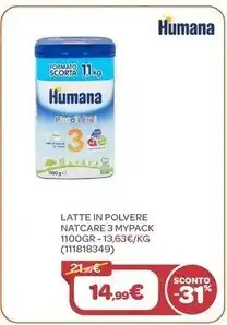 Bimbo Store Humana latte in polvere natcare 3 mypack 1100 gr offerta