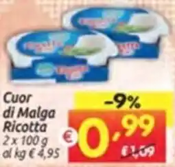 Centro Commerciale Discount Cuor di Malga Ricotta 2x100 g offerta
