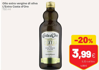 Coop Olio extra vergine di oliva L'Extra Costa d'Oro 750 ml offerta