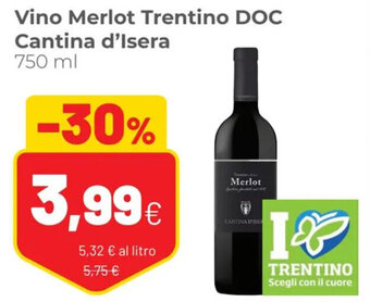 Coop Vino Merlot Trentino DOC Cantina d'Isera 750 ml offerta