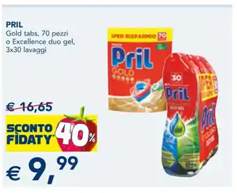 Esselunga PRIL Gold tabs, 70 pezzi o Excellence duo gel, 3x30 lavaggi offerta