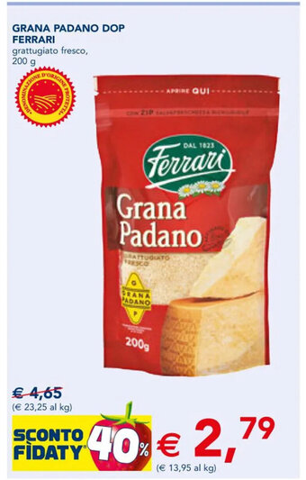 Esselunga GRANA PADANO DOP FERRARI grattugiato fresco, 200 g offerta